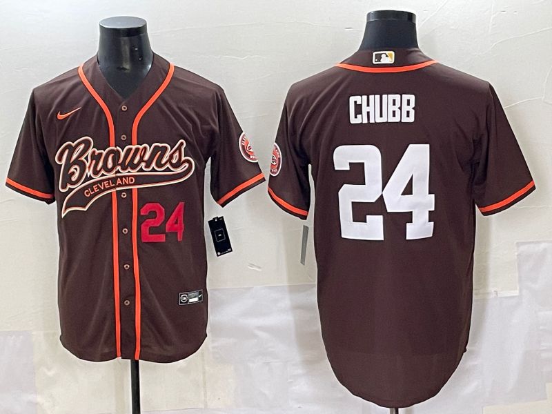 Men 2025 Cleveland Browns #24 Chubb Brown Joint Name Nike Limited NFL Jersey style 4